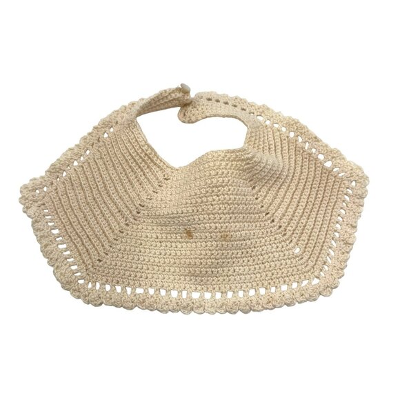 Handmade Vtg Crochet Baby or Doll Bib w/Delicate Scalloped Edges Creamy Beige - Picture 2 of 10